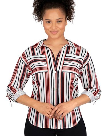 Ruby Rd® Coral Crush Dobby Stripe Button Front Shirt - Image 2 of 2