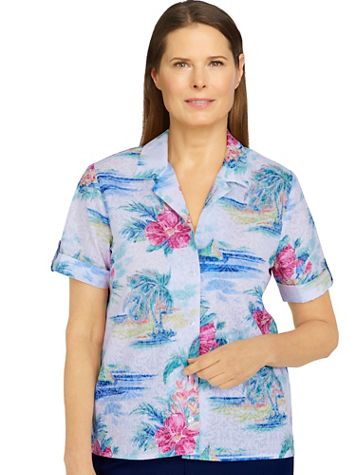 Alfred Dunner® Happy Hour Tropical Scenic Printed Shirt - Image 1 of 1