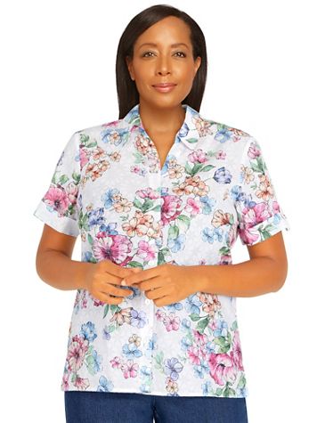 Alfred Dunner® Classic Watercolor Floral Short Sleeve Button Down Shirt - Image 1 of 1