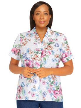 Alfred Dunner® Classic Watercolor Floral Short Sleeve Button Down Shirt