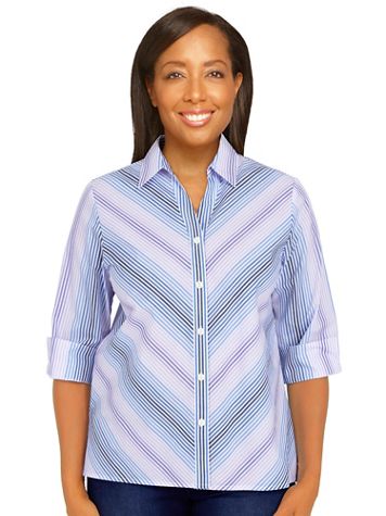 Alfred Dunner® Classic Mitered Stripe Button Down Top Shirt - Image 2 of 2