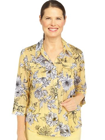 Alfred Dunner® Summer In The City Etched Floral Button Down Top - Image 1 of 1