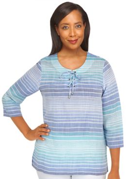 Alfred Dunner® Set Sail Lace Up Stripe Top
