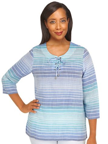 Alfred Dunner® Set Sail Lace Up Stripe Top - Image 2 of 2