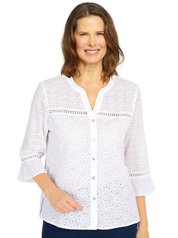 Alfred Dunner® Jean Pool Eyelet Button Front Top - Image 1 of 1
