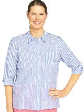 Alfred Dunner® Short and Sweet Mixed Stripe Button Down Top