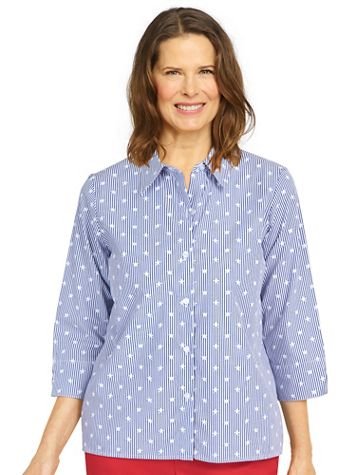 Alfred Dunner® Land Of The Free Stars on Stripe Button Down Top - Image 2 of 2