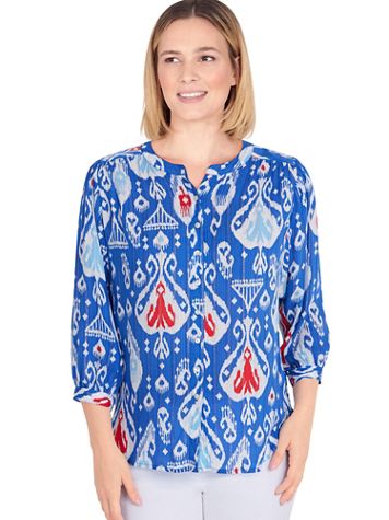 Ruby Rd® Azure Dream Stamped Ikat Top - Image 1 of 1