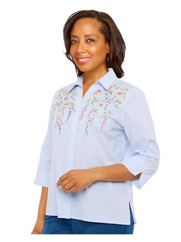 Alfred Dunner® Scenic Drive Embroidered Pinstripe Shirt - Image 1 of 2
