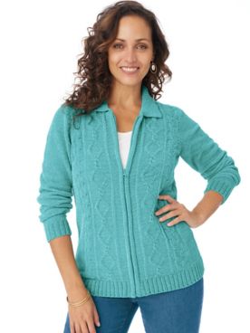Zip-Front Chenille Cardigan Sweater