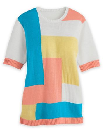 Short-Sleeve Colorblock Sweater - Image 1 of 1