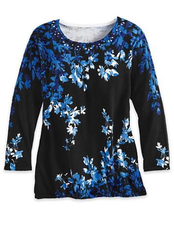 Alfred Dunner Long-Sleeve Asymmetric Flowers Sweater - Image 1 of 1