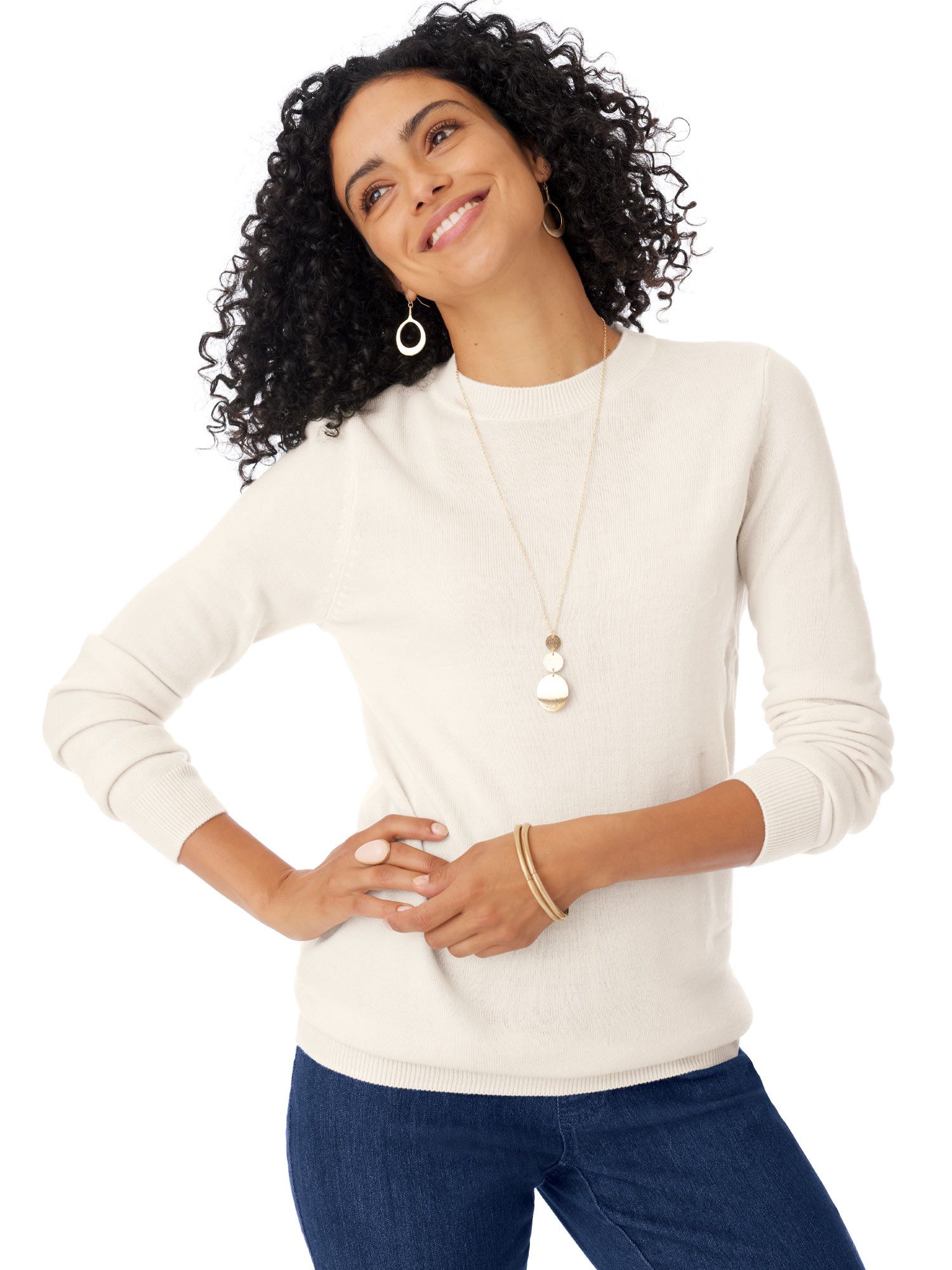 Long-Sleeve Cashmere-Like Crewneck Sweater