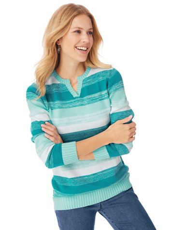 Stripe Notch-Neck Sweater - Image 1 of 4