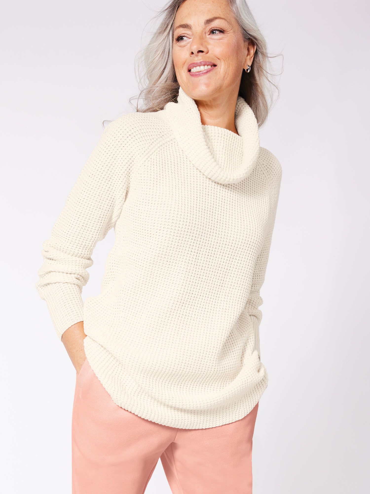 Shaker Stitch Cowl Neck Sweater