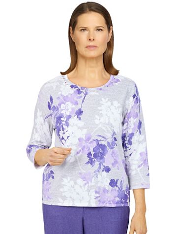 Alfred Dunner Tivoli Gardens Shadow Floral Print Sweater - Image 1 of 4