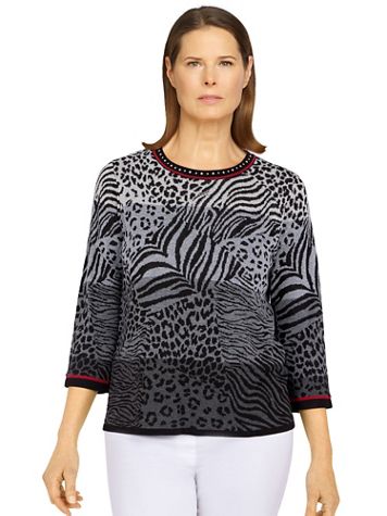 Alfred Dunner Classics Ombre Animal Jacquard Sweater - Image 1 of 7