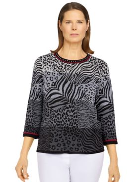 Alfred Dunner Classics Ombre Animal Jacquard Sweater
