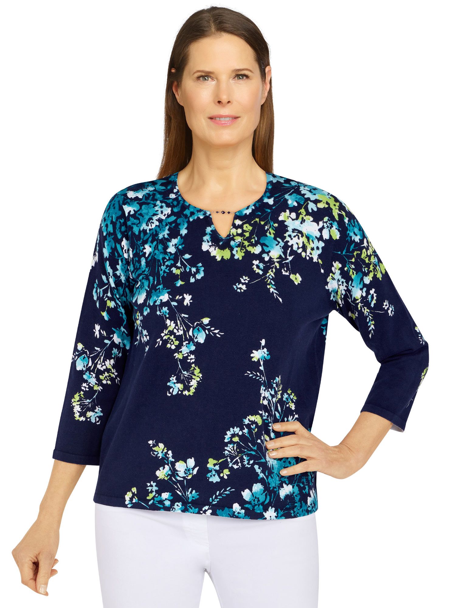 Alfred Dunner Classics Asymmetric Floral Print Sweater