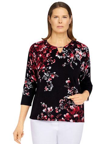 Alfred Dunner Classics Asymmetric Floral Print Sweater - Image 5 of 5