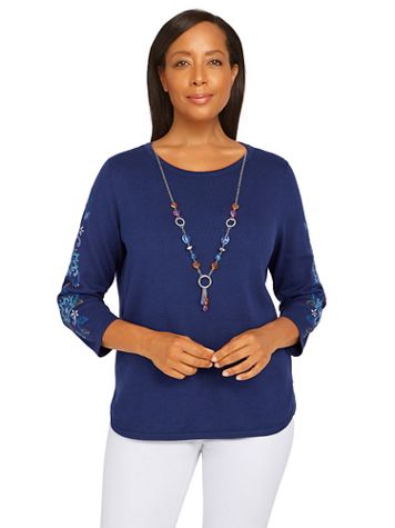 Alfred Dunner® Lake Placid Floral Embroidery Sweater - Image 5 of 5