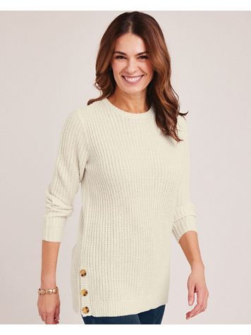 Button Trim Shaker Sweater - Image 1 of 13