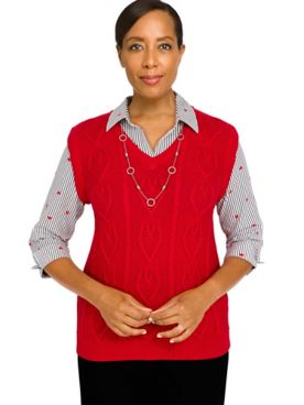 Alfred Dunner® Checking In Cable Vest Sweater