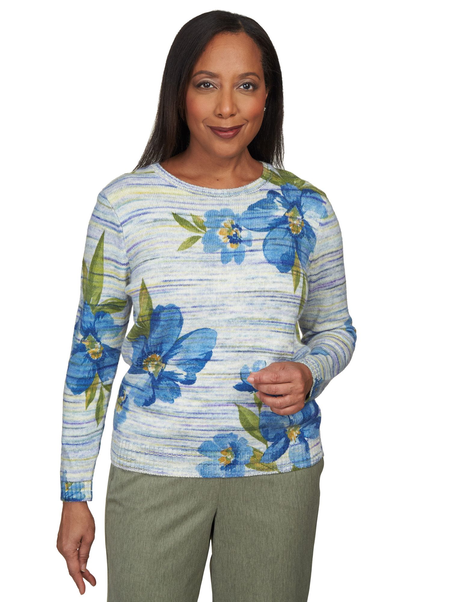 Alfred Dunner® Chelsea Market Space Dye Floral Print Sweatshirt