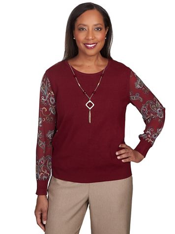 Alfred Dunner® Mulberry Street Paisley Sleeve Crew Neck Sweater - Image 5 of 5