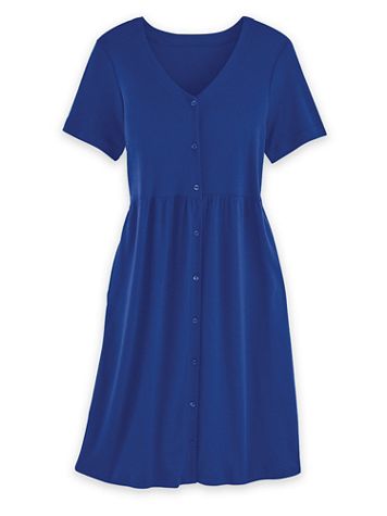 Short-Sleeve Button-Front Knit Dress - Image 1 of 1