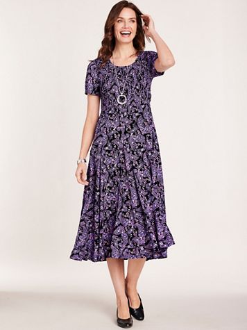 Short-Sleeve Smocked Challis Dress - Image 1 of 3