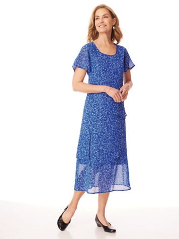 Short-Sleeve Floral Overlay Dress - Image 1 of 2