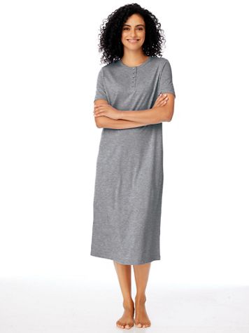 Short-Sleeve Knit Henley Nightshirt - Image 3 of 3