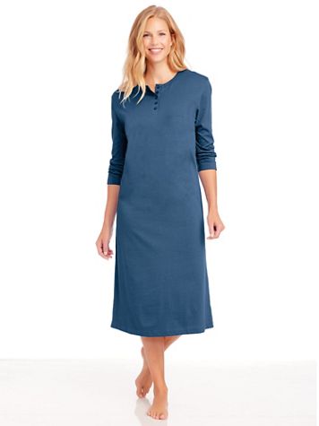 Long Sleeve Knit Henley Nightshirt - Image 1 of 4
