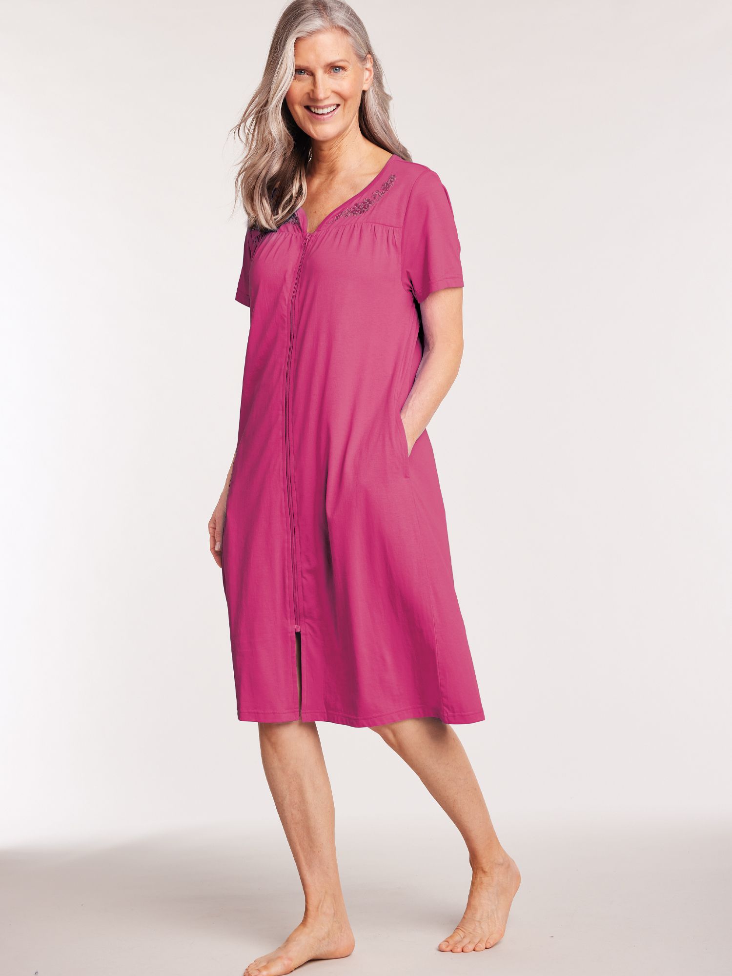 Zip Front Embroidered Robe