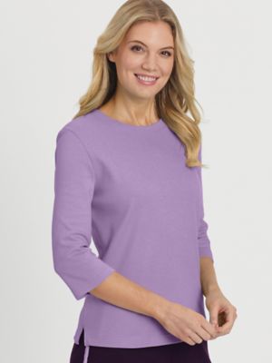 Fresh Women's Plus Three-Quarter Sleeve Top, Dusty Lilac Purple XL