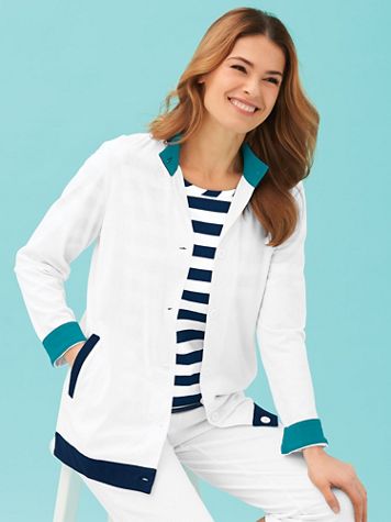 Contrast-Trim Knit Jacket - Image 1 of 1