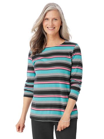 Heathered Long-Sleeve Stripe Active Top - Image 1 of 2