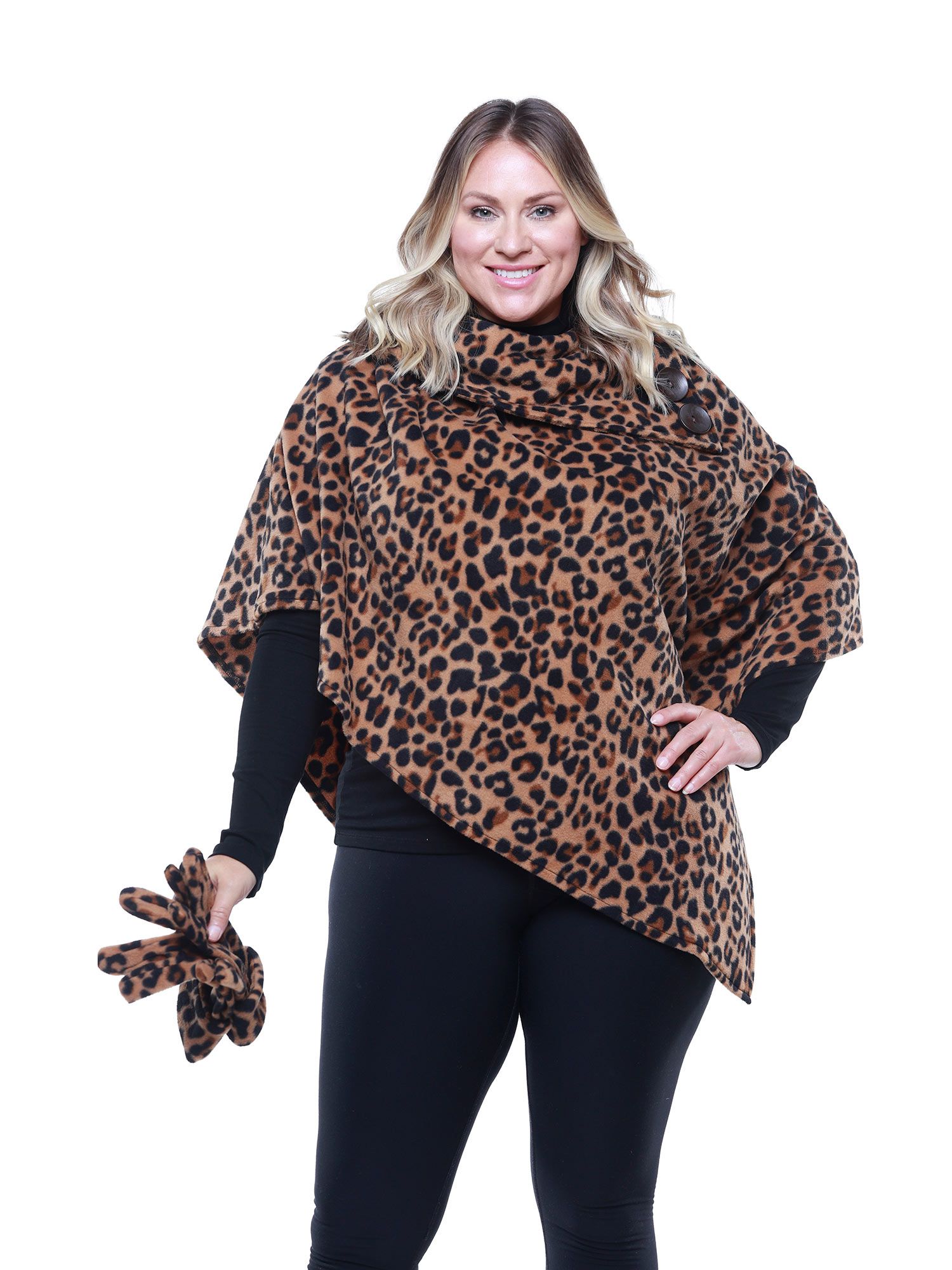 Printed Fleece Poncho and Glove Set