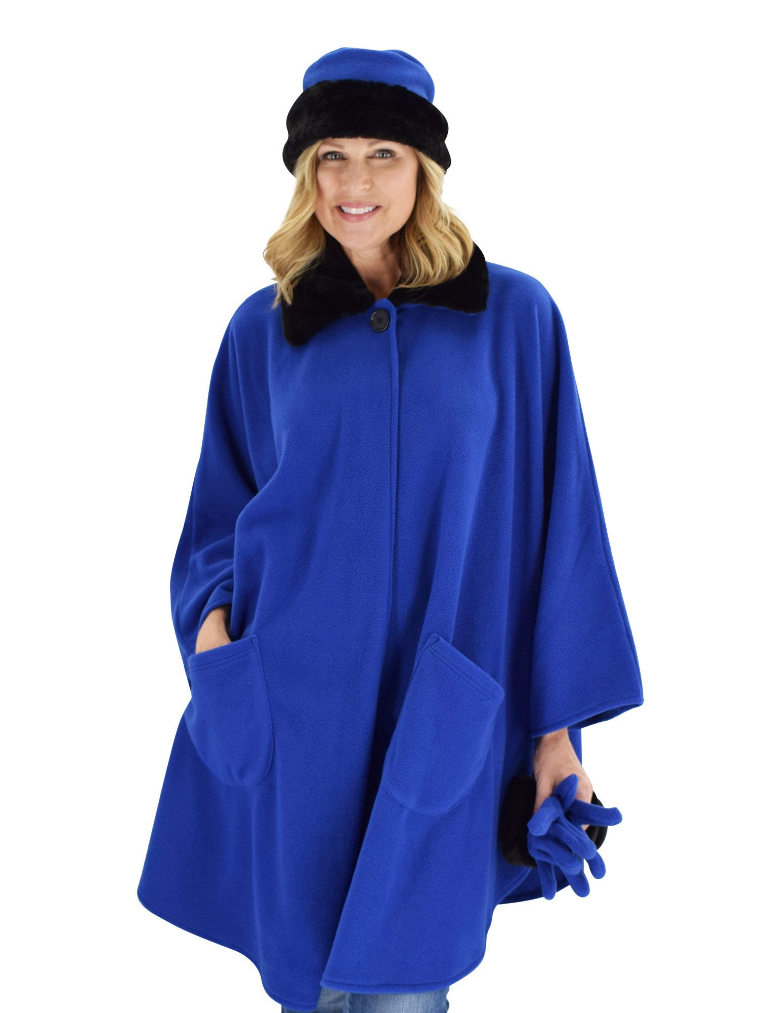 Faux Fur Fleece Wrap,Glove & Hat Set