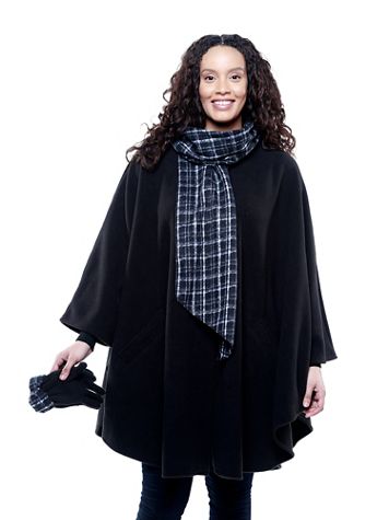 Fleece Wrap w/ Pleated Scarf & Gloves Set - Image 1 of 8