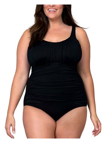 Caribbean Sand Ruched Plus Size Swimwear Sizing One Piece Swimsuit with Tummy Control - Image 1 of 5