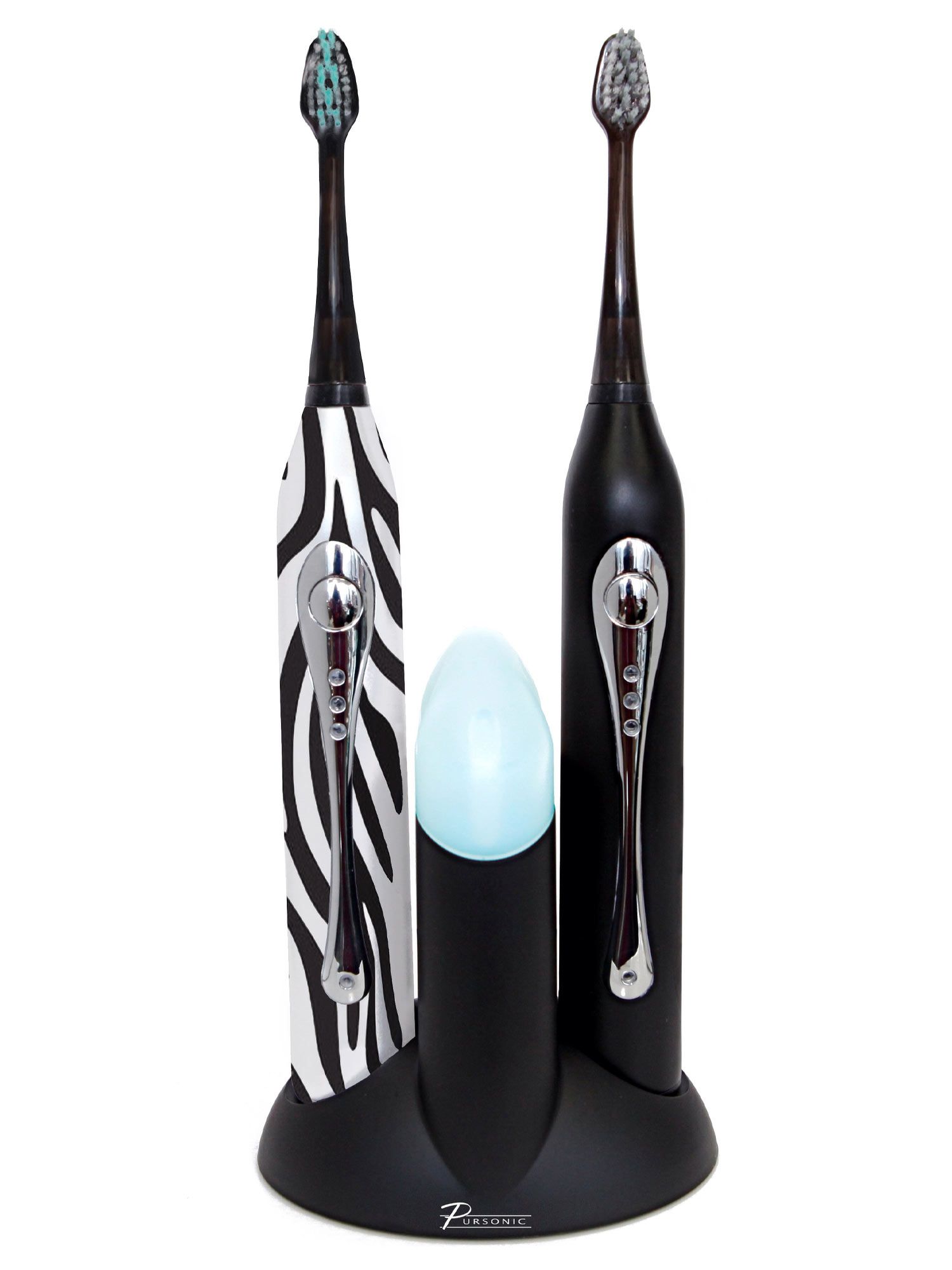 Dual Handle Sonic Rechargeable Toothbrush - Black +Zebra 