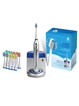 Sonic Rechargeable Toothbrush W/ Uv Sanitizer + 12 Brush Heads Included