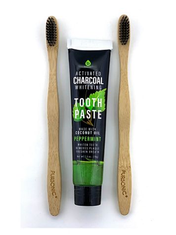 100% Bamboo Toothbrushes & Charcoal Whitening  Toothpaste Set - Image 2 of 2