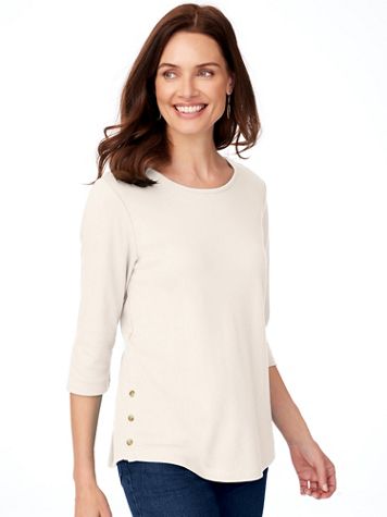 Essential Knit Three-Quarter Sleeve Button-Trim Tee - Image 1 of 2
