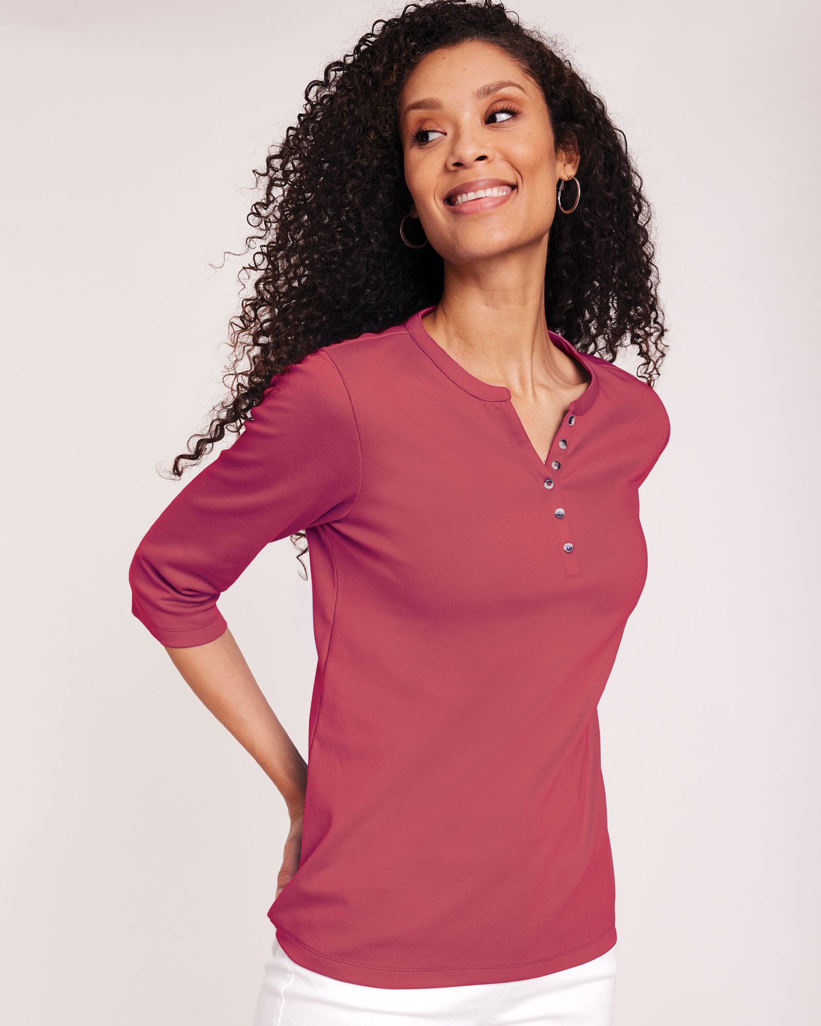 Essential Knit Three Quarter Sleeve Henley