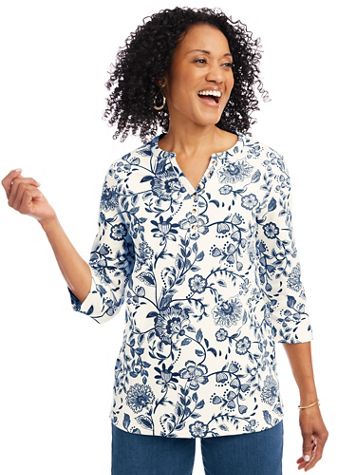 Three-Quarter Sleeve Knit Henley - Image 1 of 10