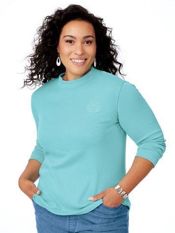 Essential Knit Long-Sleeve Mockneck Top