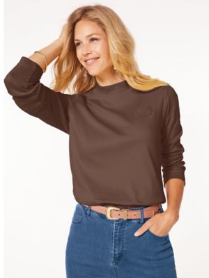 Essentials Women's Plus Essential Knit Long-Sleeve Mockneck Top, Mustang Brown 3XL